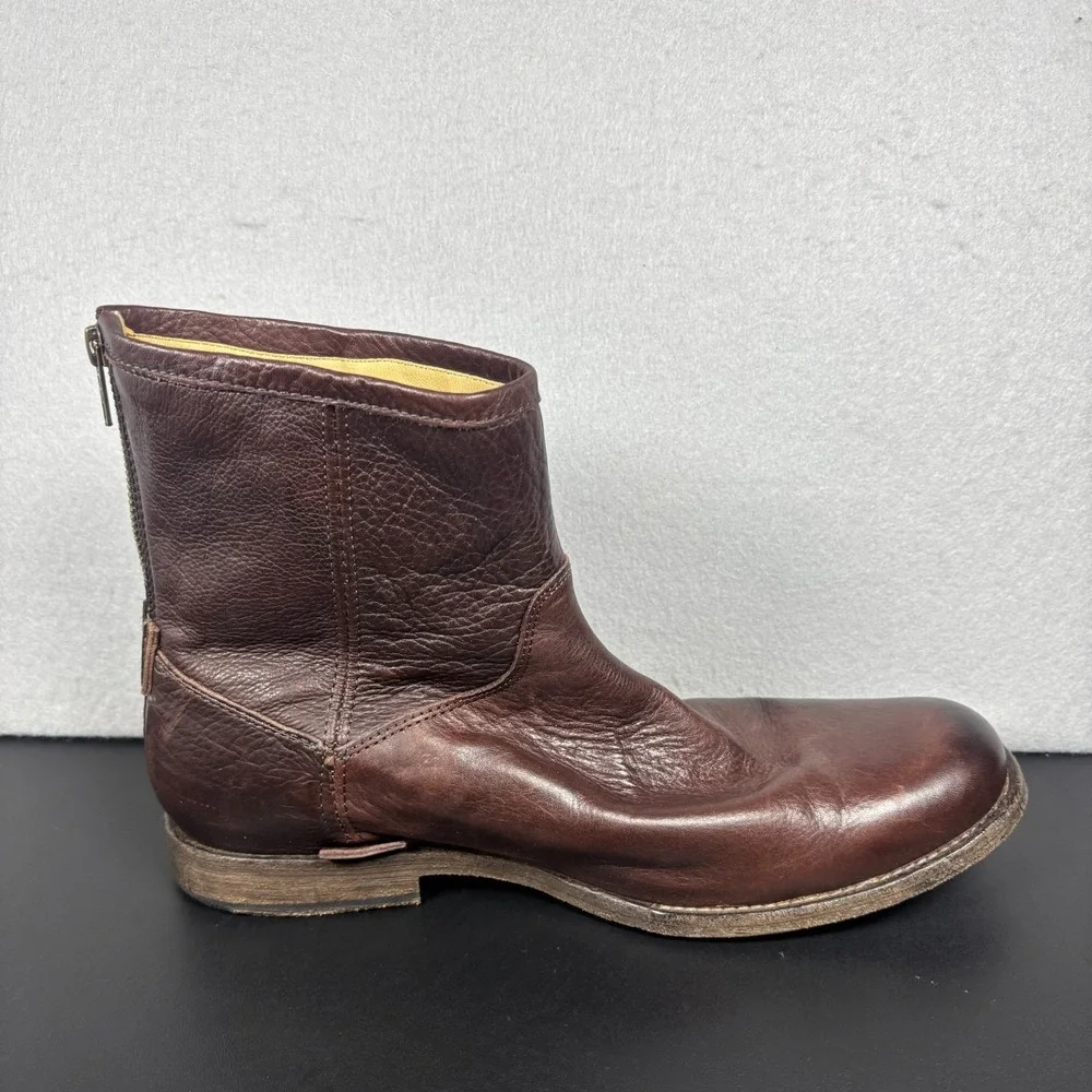 Frye Mens 10.5 D Dark Brown Leather Back Zip Ankle Boots Round Toe 3487870